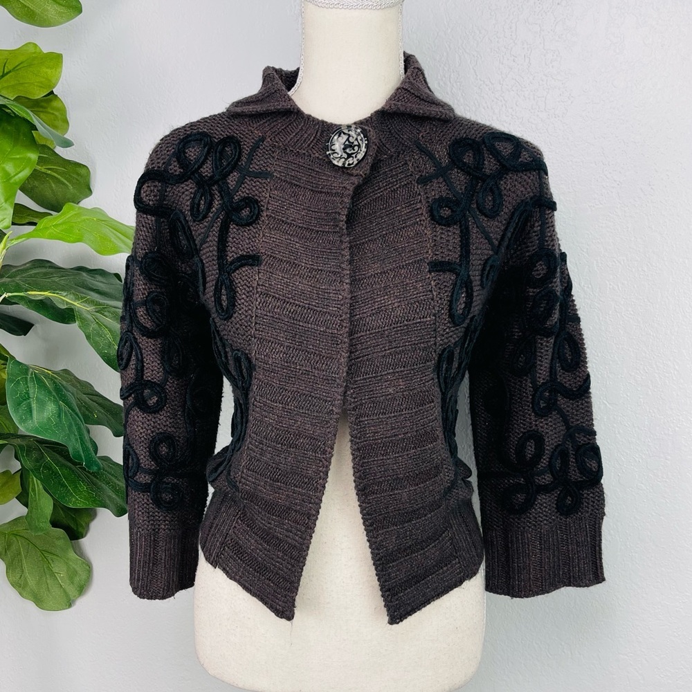 Brown Knit Single Button Pancho Style Cardigan